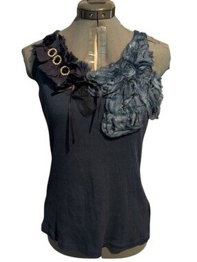 Le Ragazze Di Saint Barth Embellished Blue Sleeveless Cotton Top Size L Italy
